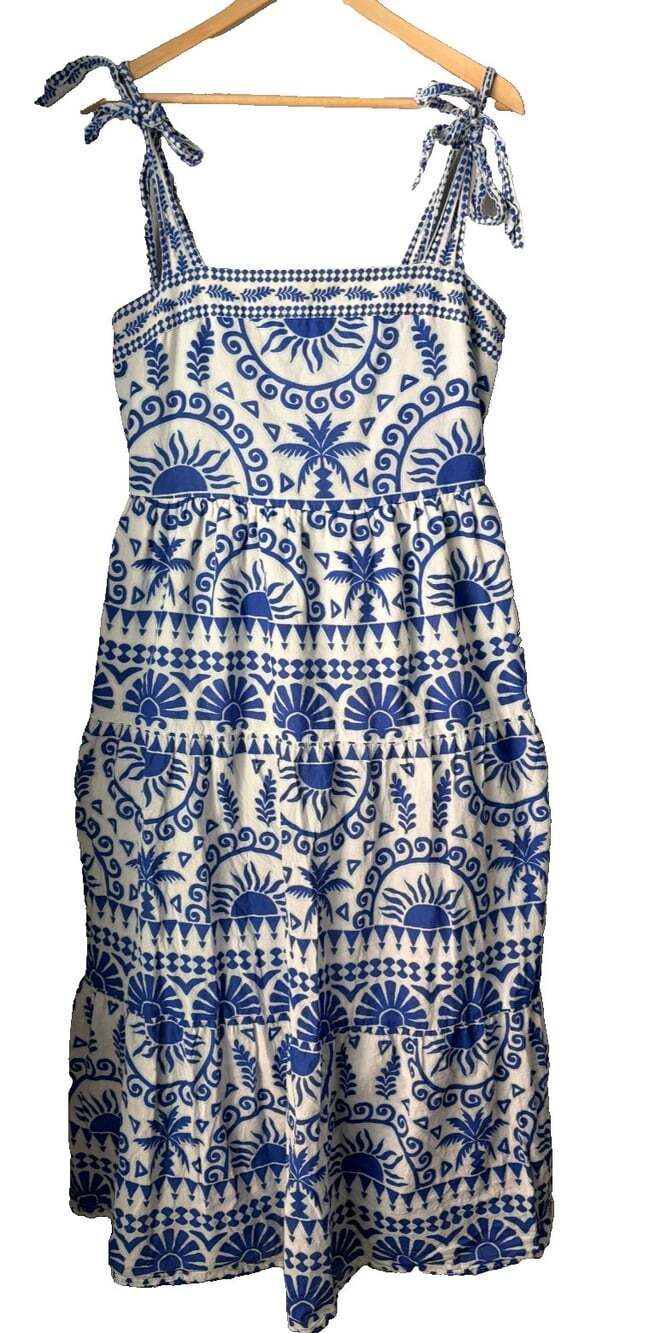 Sugarlips  Large/12 Rivera Tropics Tiered Maxi Dress Blue White Patterned Print - Picture 2 of 5